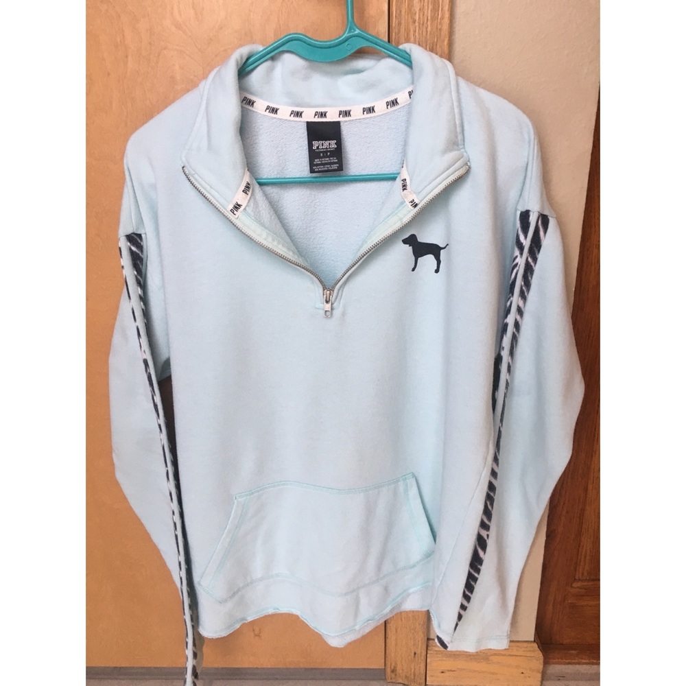 PINK Light Blue Quarter Zip with Zebra Stripes
